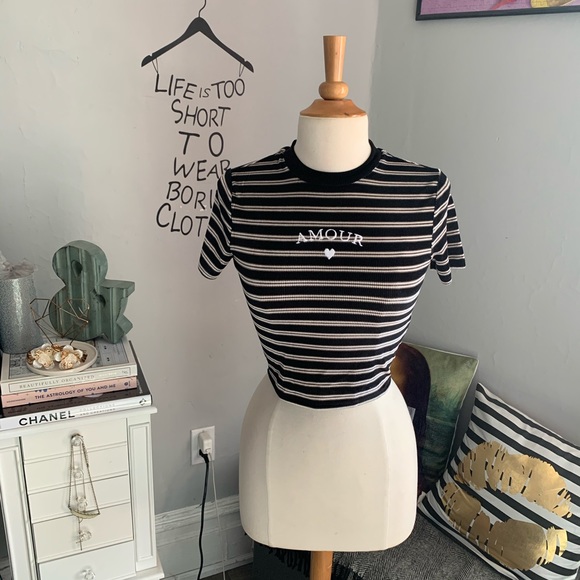 F21 | striped velvet crop top size small - Picture 2 of 9